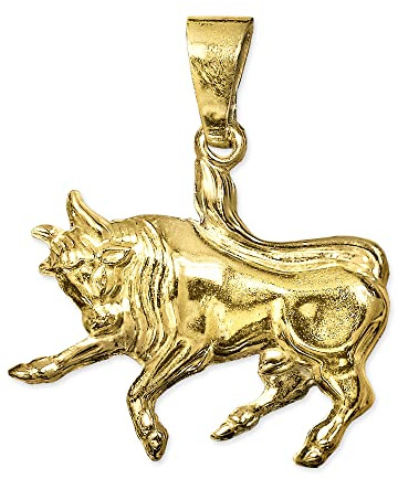 CLEVER SCHMUCK Colgante de signo zodiacal dorado de Tauro, 17 x 12 mm, brillante y ambos lados, forma plástica 333 de oro de 8 quilates, Brillante