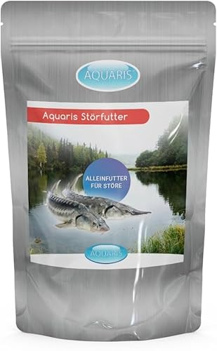 AQUARIS Mat för störfiskar – Fiskfoder för stör i damm, lättsmält och näringsrikt. Fiskmat för dammfiskar. Grumlar inte vattnet. Proteinrikt foder – 680 g / 1 L / 3 mm.