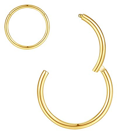 20G Cartilage Earrings & Nose Rings - 20 Gauge Gold Helix & Daith Earrings, Tragus Studs - Surgical Steel Hoops, 7mm Nose Hoop
