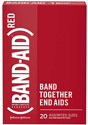 Band-Aid Brand Adhesive Bandages Featuring (Red), Wound Care Protection of Minor Cuts & Scrapes for All Ages, Help Support The Fight to End AIDS, Assorted Sizes, 20 ct