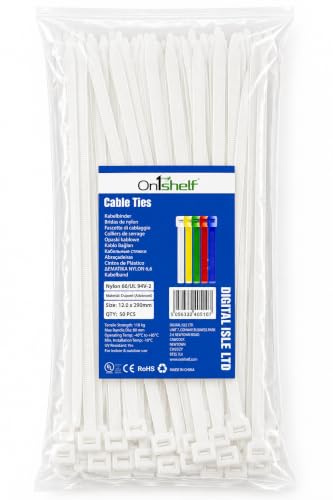 Robuste Kabelbinder, ultrastark, groß aus Nylon, Industriequalität, mit 110 kg Zugfestigkeit,12 x 290 mm, Naturfarbe, 50 Stück