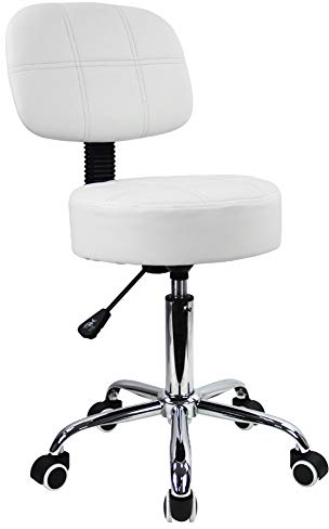 KKTONER Rollhocker Arbeitshocker mit Rückenlehne Höhenverstellbarer 50-64cm PU Leder Weiß