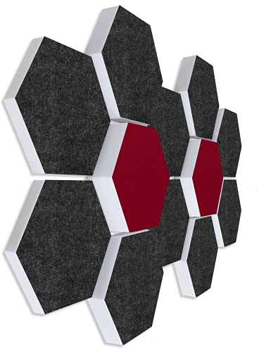 platino24 Schallabsorber COLORE aus Basotec G+ I Akustikpaneele mit Akustikfilz I 3D Wand-Paneele mit 12 Waben in Anthrazit + Bordeaux I Akustikplatten zur Schalldämmung in Büro, Studio & Wohnung