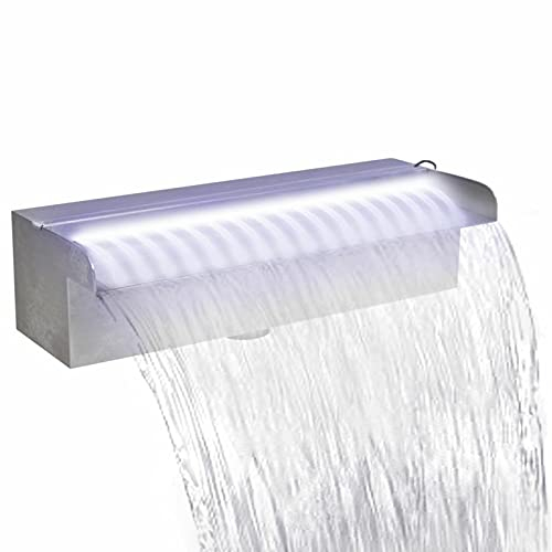 Lechnical Pool-Wasserfall Fontäne mit LEDs Rechteckig Teich Pool Brunnen Pool-Fontaene Wasserfontaene Edelstahl 30 x 11,5 x 8 cm