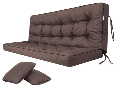 Bjird Cojin para Banco - Cojines Blandos de Asiento y Respaldo para Tumbonas, Bancos de Jardín, Columpios de Patio, Suelo - Impermeables con Diseño Acolchado y Correas - 150 cm - Marron Oscuro