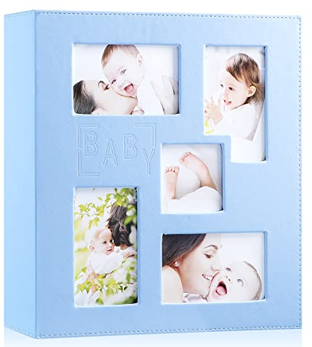 Ywlake Baby Photo Album 4x6 1000 Pocket Pictures, Leather Large Capacity Newborn Shower Boy Bebe Album Holds 1000 Horizontal Vertical Photos Blue