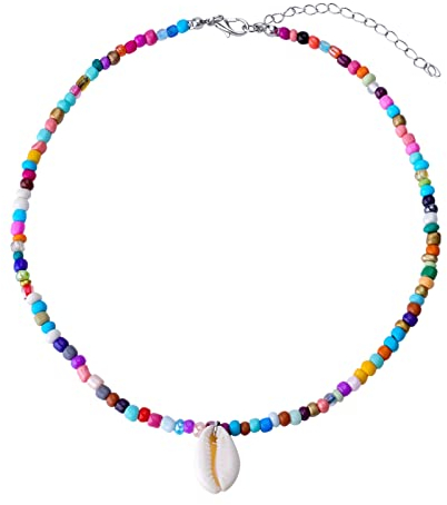 KINBOM Choker Halsketten mit Perlen, Kleine Perlenkette Bunt Bunte Handgefertigte Perlenkette Choker Kette Bunt für Frauen und Mädchen (Muschel Stil)