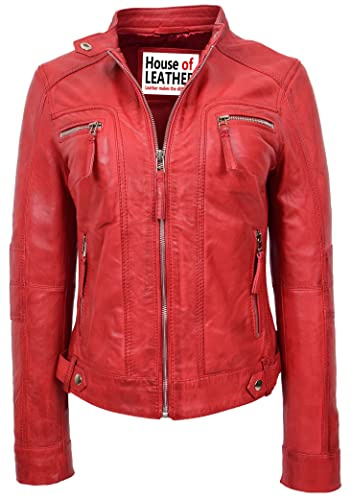 Giacca da motociclista in vera pelle stile casual Annie rosso, Rosso, 42