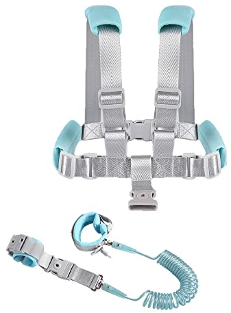 TOPWAYS Toddler Reins, Boy Girls Baby Walking Harness, 2in1 Toddler Anti Lost Leash, Baby Reins Walking Harness and Anti Lost Safety Wrist Link Belt (Blue 2 Meters)