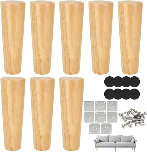 JMIATRY 8 Stück Möbelfüße Holz 15cm, Holzfüße für Möbel, Kommodenbeine mit Montageplatte, Schrauben für Sofa, Tisch, Stuhl, Teeschrank