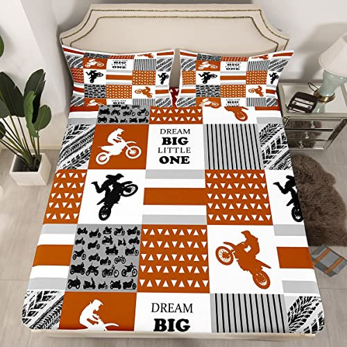Juego de sábanas bajeras para niños y niñas, juego de ropa de cama para motociclistas de carreras de motocross, funda de cama geométrica con 1 funda de almohada, tamaño individual