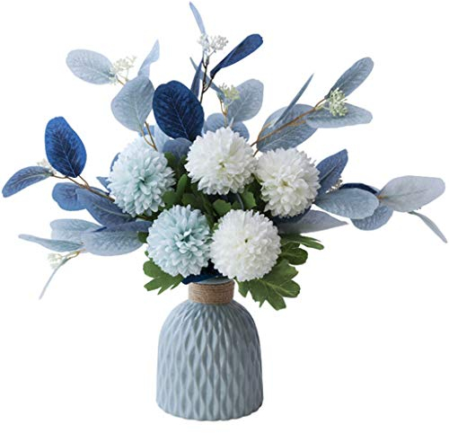 FXJ Vase Blumen Minimalistische Keramikvase Blaue und weiße künstliche Blumen Hortensien-Set Vasendekoration Ornamente Vase mit künstlichen Blumen Dekor Vasen-Set (Farbe: Blau, Größe: 121–215 cm)