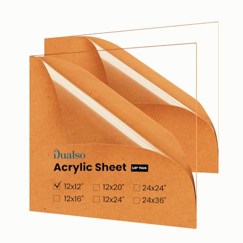 Plexiglass Sheets 1/8 Thick (3mm) Acrylic Sheets - Clear Acrylic, 12 x 12 - Cast Plexiglass Sheet for Signs, DIY Projects (2 Pack)