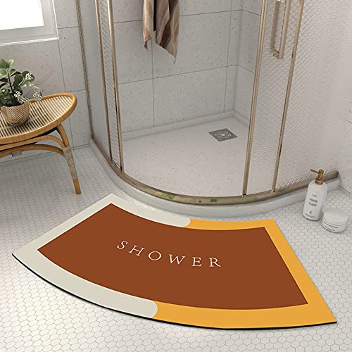 PRELGOSP Duschvorleger Eckdusche, rutschfest Badematte Gebogene, SaugfäHig Kieselgur Duschmatte Halbrund für Eckbadewanne, Maschinenwaschbar,Orange,40x75cm