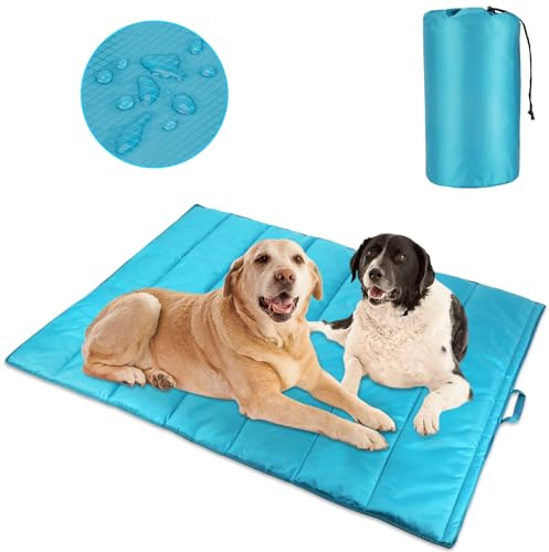 BWOGUE Large Outdoor Dog Bed Mat, Portable Waterproof Camping Dog Mat, Washable Dog Travel Mat with Carry Bag for Medium and Large Dogs Sleeping, 57X39（Blue）