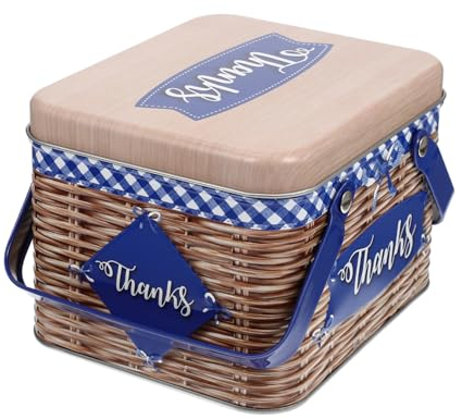 PRETYZOOM Portable Rectangle Cookie Container with Lid Design, Iron Candy Tin for Birthday Party and Wedding Party Food Storage