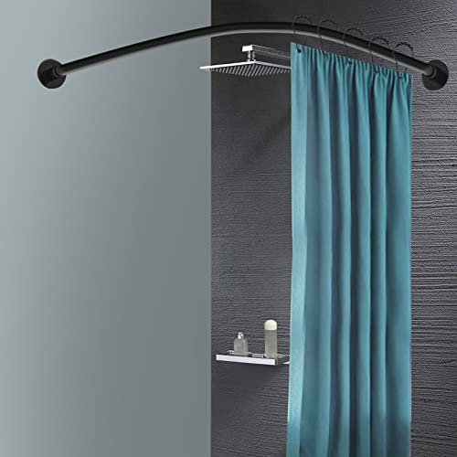 Duschvorhangstange, L-Form Badewanne Teleskopstange, Edelstahl Duschvorhangwinkelstangen mit Duschvorhang Ringe Ohne Bohren Duschstange Ecke für Garderobe Bad Umkleideraum Ecke Duschstange