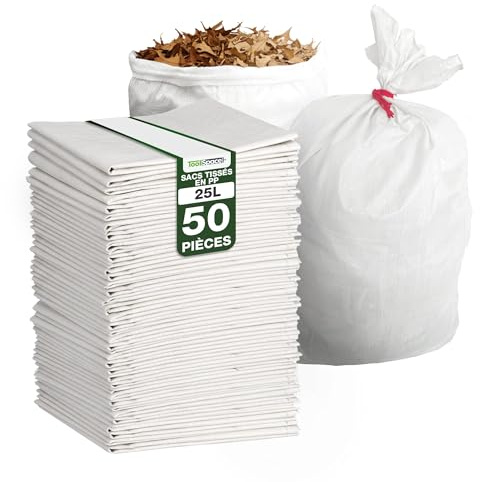 ToolSpace Sac à Gravats PP Tissé, 50×85 cm en Polypropylène 50x Sac Chantier pour Gravier Sable Feuilles Déchets de Construction Jardin - Réutilisable - Résistant 25 kg Sacs a Gravats Toile Tissée