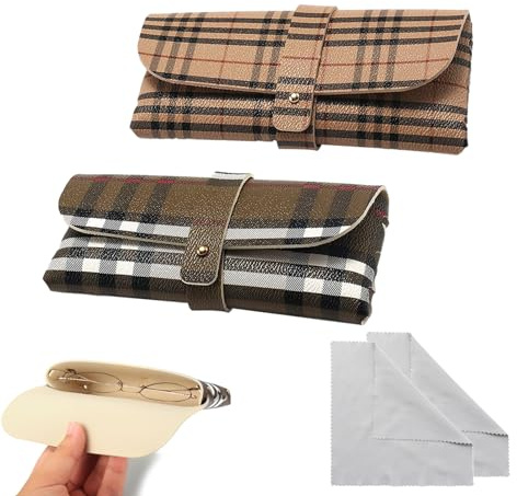 KASESSS 2 Stück Brillenetui Damen Herren, Brillenetui Weich Leichtgewicht, Sonnenbrillen Etui mit 2 Brillenputztücher, Tragbar Brillen Etui, Retro Glasses Case, Brillenhülle für Reisen,Studium,Arbeit