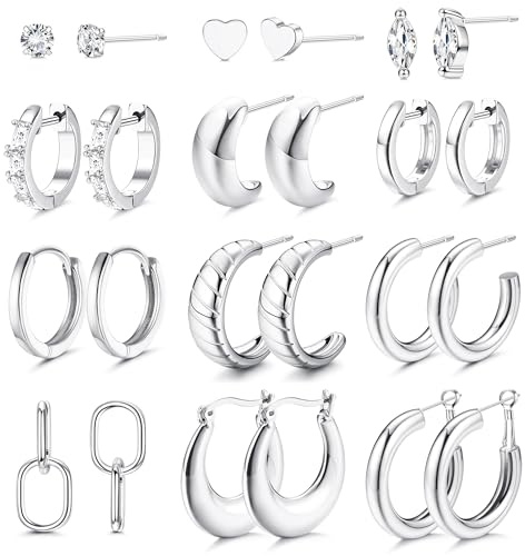 MILACOLATO Ohrringe Creolen Ohrstecker Gold für Damen Silber 14K Vergoldet Creolen Klein Kleine Hypoallergen Mittelgroß Herz Chirurgenstahl Damenohrringe Ohrringe Schmuck Damen Silber