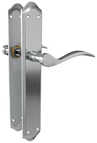 Amig - Juego de Manillas con Placa para puerta - Maneta Mod. BETA - Fabricada en Acero - 256 x 48 mm - Cuadradillo de 8 mm - Cromado mate