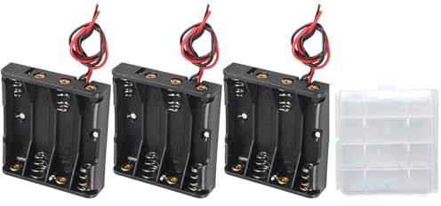 VISSQH 3 Pièces AAA Support de Batterie avec Wire Leads,4 x 1.5V Support de Batterie,6V Battery Holder Box Case,AAA Boîte à Piles en Plastique(Noir)