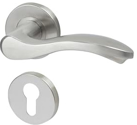 Yale Guila Maniglia con Rosetta per Cilindro, Modello 35-S4GU-RRCY-88-3101, Acciaio Inox 304, Satinato, Regolabile, per Porte Interne, Facile Installazione