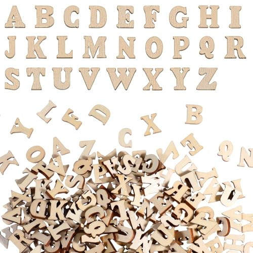 JIYIN 208 Stück Kleine Holzbuchstaben 15mm, Buchstaben Holz Unbearbeitete Holz Buchstaben Deko Geeignet für Frühes Lernen Dekoration DIY Bastelprojekte