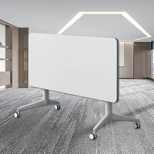 JXYQ Weißer klappbarer Konferenztisch, Klappbarer Schulungstisch mit Rollen, Mobiler modularer Besprechungs- und Seminartisch, Rechteckiger Konferenztisch für Bürobesprechungen,1,47.2in