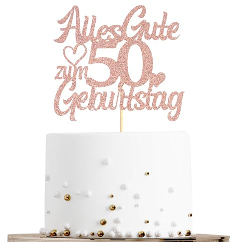 Sumerk Tortenaufsatz zum 50. Geburtstag in Roségold mit Glitzer, Doppelseitige Glitzer Tortendekoration zum 50. Geburtstag – 1 Stück
