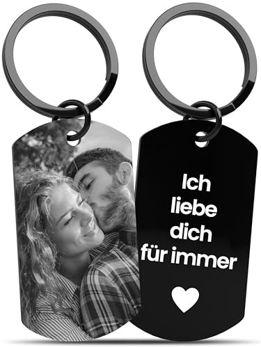 Meinearmbänder Schlüsselanhänger personalisiert mit Foto & Gravur – Schwarz/Weiß Bild – Geschenk für Papa, Partner, Legendärer Papa, Papa & Kinder – Gewünschte Botschaft – Schlüsselanhänger mit Bild