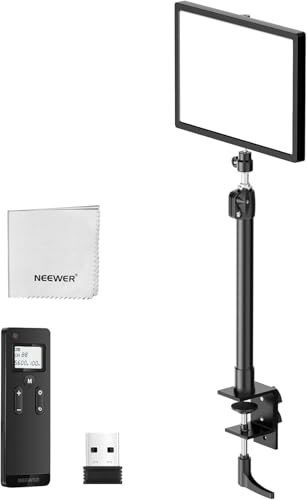 NEEWER 25W 12.9 Streaming Key Light with Desk Stand/2.4G Remote/USB Transmitter, PC/Mac APP Control Dimmable Edge Lit Video Panel Light with 2300Lux 2900K-7000K CRI98+ for Webcam Laptop Zoom, GL25B