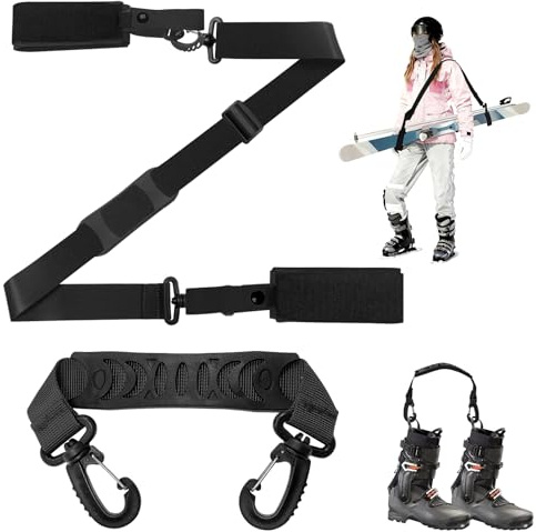 Coco Berming Juego de 2 Correas para Esquís con Bandolera Acolchada Antideslizante, para Transportar Esquís, Bastones, Patines o Botas de Nieve, Accesorios de Esquí Portátiles