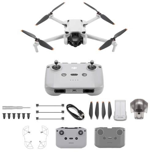 DJI Mini 3 Fly More Combo (DJI RC) – Leichte und faltbare Mini-Kameradrohne mit 4K HDR-Video, 3 Batterien für 114 Minuten Flugzeit, C0 (Propellerschutz + Schutzhülle + Displayschutzfolie)