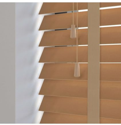 Custom Made To Measure Light Oak Real Wood Venetian Blinds With Tapes (50mm slats) 91-120cm width x 120cm drop