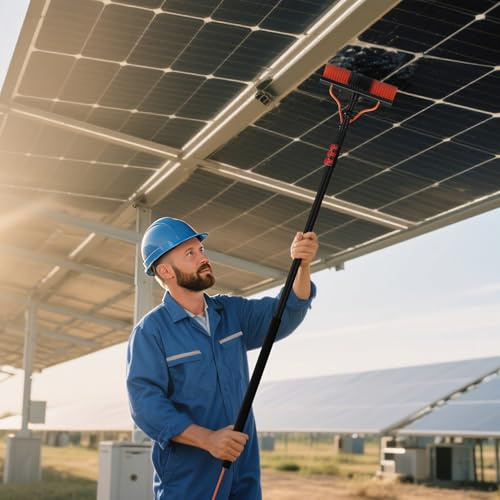 Aufun Teleskop Waschbürste, 4,65 Meter lang aus Aluminium, Reinigungsbürste mit Teleskopstie, Terrassendach Reiniger mit 30cm Borsten, Teleskopstange Fensterreinigung, Fenster & PV-Anlagen-Reinigung
