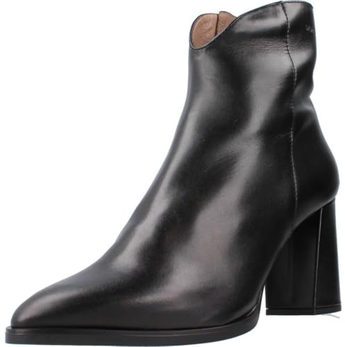 Wonders - Botín de piel con tacón ancho y plataforma, cierre de cremallera, suela de goma,puntera fina para: Mujer color: NEGRO talla:38
