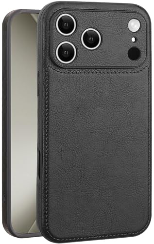 SOUTEM für iPhone 17 Pro Hülle Leder, Vintage Klassisches PU-Leder Luxus Business Kamera Rahmenschutz Hülle, Weiche rutschfeste Griff Anti-Kratzer Stoßfeste hülle für iPhone 17 Pro(Schwarz)