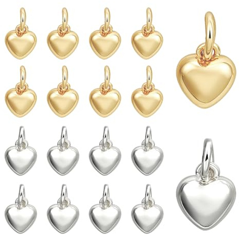 PH PandaHall 20 Stück 18 Karat Vergoldete Herzanhänger 2 Farben Liebesanhänger Baumelnde Anhänger Herzen Goldener Langlebiger Anhänger Mit Biegeringen Für Halskette Armband DIY