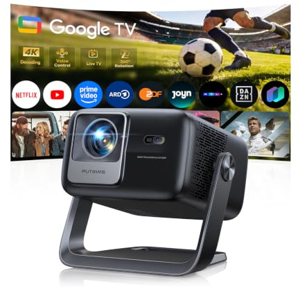 Beamer 4K mit Google TV, Autofokus, 360° Drehständer für Heimkino & Outdoor