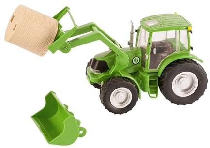 Big Country Toys Tractor & Implements, 1:20 Scale, Toy Tractor with Hay Bale and Bucket Attachment, Working Doors, Green, Ages 3 and Up…