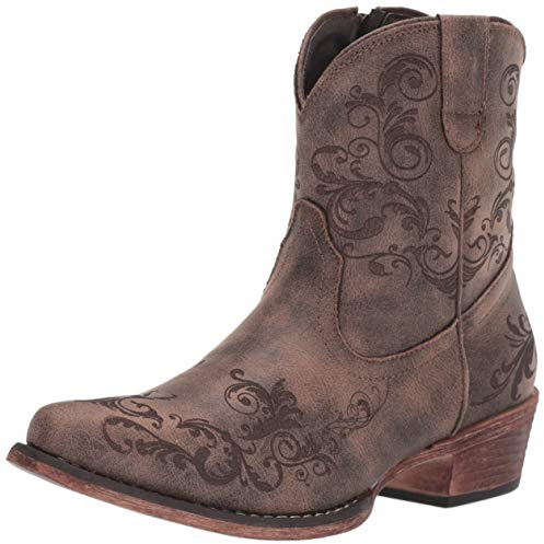 Roper Kurzer Damenstiefel – 17,8 cm langer Schaft mit Reißverschluss – Snip Toe Fashion Booties, flexible TPR-Laufsohle, gepolstertes Fußbett, Western-Cowgirl-Stiefel, Cognac, 37.5 EU