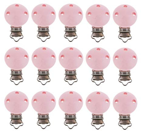 Tubayia 15 Stück Schnuller Clip Holz Schnullerclips Set Schnuller Halter für Baby und Kind (Rosa)
