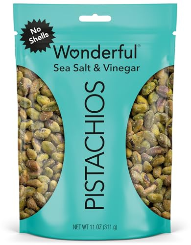 Wonderful Pistachios No Shells, Sea Salt & Vinegar Flavored Nuts, 11 Ounce Resealable Bag, Protein Snacks, Gluten Free, Salty Snacks