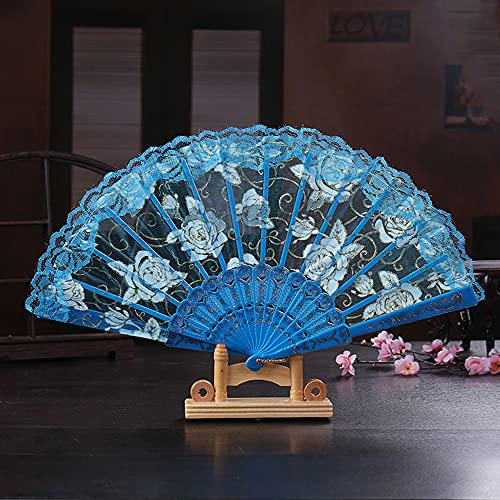 Hochzeitsfächer Spitze,Handfächer Spanische Barock Viktorianischen Faltfächer Klappfächer Vintage Damen Herren Folding Fans Fächer für Hochzeit Geschenk Party Kostüm Karneval Tanzen Fasching,Blau