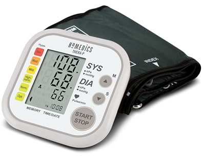 HoMedics TheraP - Monitor automático de presión arterial con un solo botón y pantalla fácil de leer con detección irregular de latidos cardíacos y sello de fecha/hora