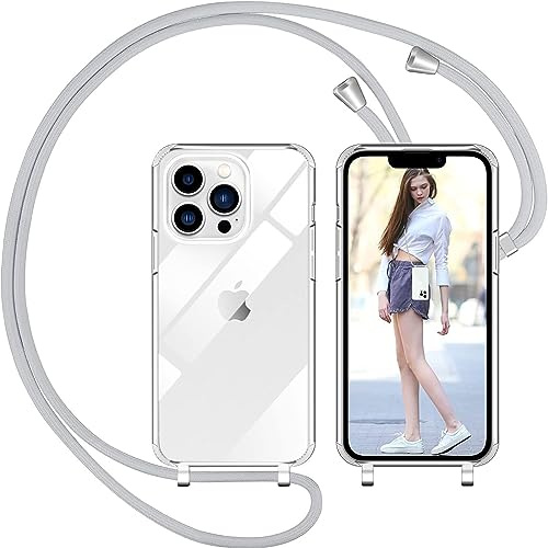 Nupcknn Liquid Silikon Handykette Hülle für iPhone 13 Pro Hülle Necklace(abnehmbar) Hülle mit Kordel zum Umhängen Handy Schutzhülle mit Band (Hellgrau, 6.1)