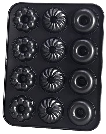 CANDeal Moldes para hornear donuts, molde antiadherente de 12 cavidades para donuts, molde para donuts de acero al carbono y molde para mini bagels para hornear