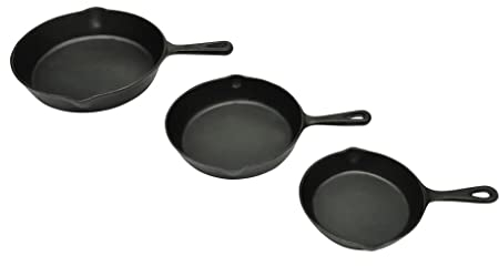 INLIFE Juego de 3 sartenes de hierro fundido para barbacoa
