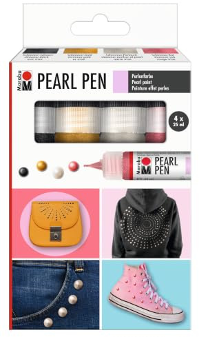 Marabu 1809000000080 - Pearl Pen Set, 4 x 25 ml, Perlenfarbe auf Wasserbasis für dotting Technik, trocknet als schimmernde Halbperle auf, für Mandala & Gestalten in der Dot Painting-Technik